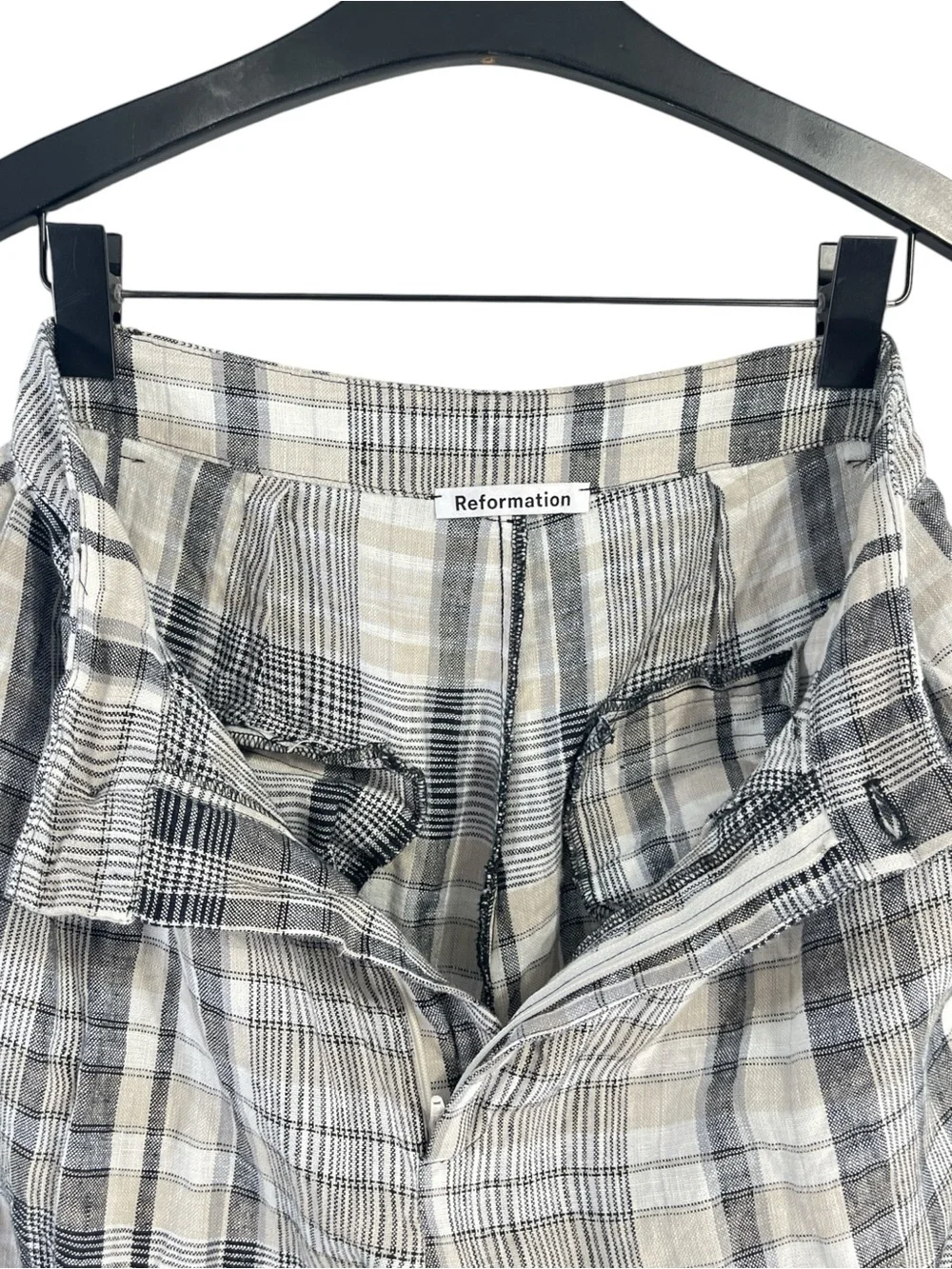 Reformation Vesta Linen High Rise Pant size 0 in Grey Plaid